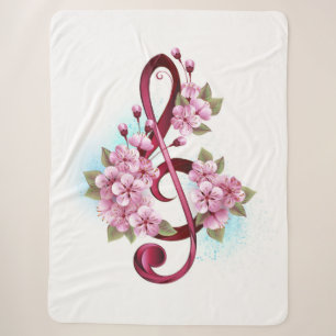 Muzieknotatie in vioolsleutel met Sakura bloemen Sherpa Deken