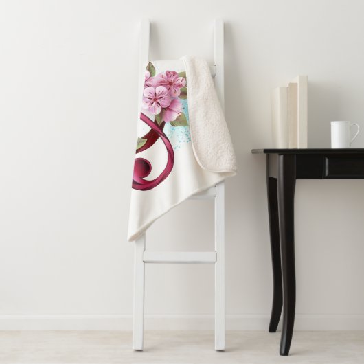 Muzieknotatie in vioolsleutel met Sakura bloemen Sherpa Deken (In situ)