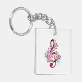 Muzieknotatie in vioolsleutel met Sakura bloemen Sleutelhanger (Voorkant Links)