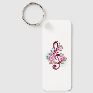 Muzieknotatie in vioolsleutel met Sakura bloemen Sleutelhanger