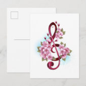 Muzieknotatie in vioolsleutel met Sakura bloemen Uitnodiging Briefkaart (Voorkant / Achterkant)