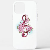 Muzieknotaties in sopraanklef met Sakura bloemen Case-Mate iPhone Case (Achterkant)