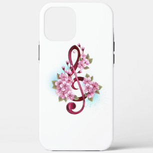 Muzieknotaties in sopraanklef met Sakura bloemen Case-Mate iPhone Case