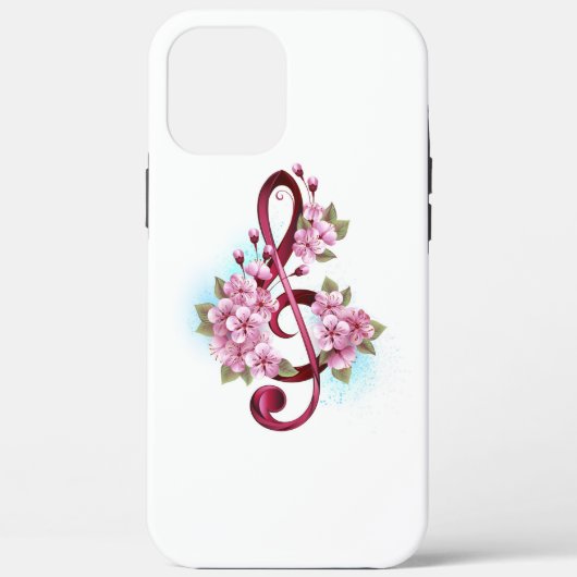 Muzieknotaties in sopraanklef met Sakura bloemen Case-Mate iPhone Case (Achterkant)