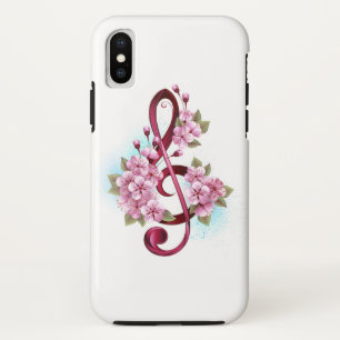 Muzieknotaties in sopraanklef met Sakura bloemen Case-Mate iPhone Case