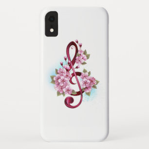 Muzieknotaties in sopraanklef met Sakura bloemen Case-Mate iPhone Case