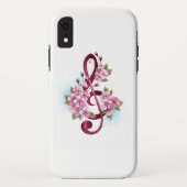 Muzieknotaties in sopraanklef met Sakura bloemen Case-Mate iPhone Case (Achterkant)