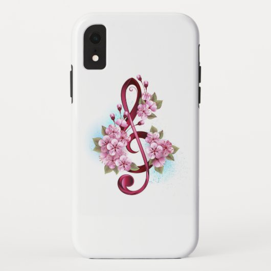 Muzieknotaties in sopraanklef met Sakura bloemen Case-Mate iPhone Case (Achterkant)