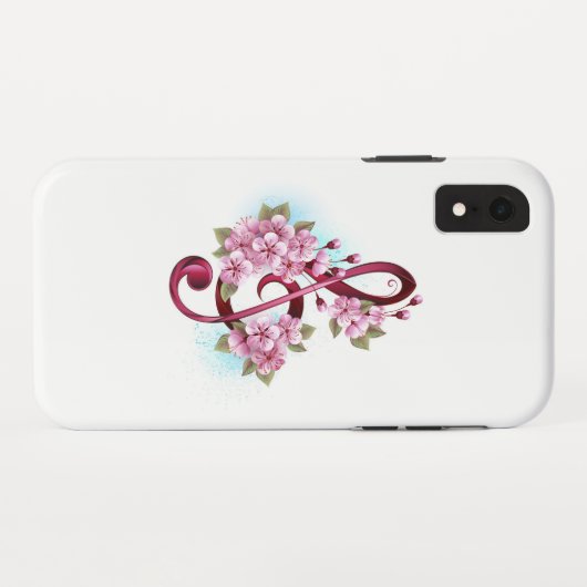 Muzieknotaties in sopraanklef met Sakura bloemen Case-Mate iPhone Case (Achterkant (horizontaal))