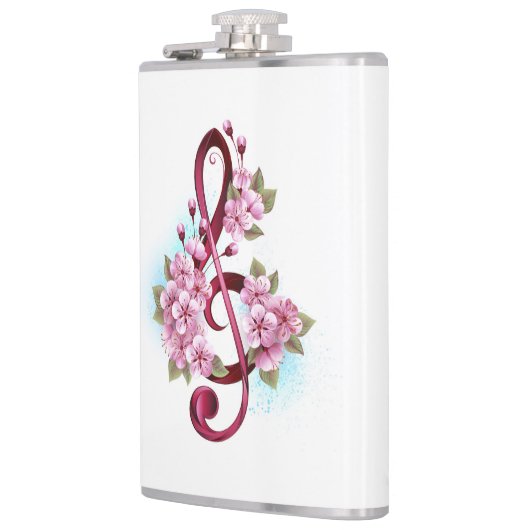 Muzieknotaties in sopraanklef met Sakura bloemen Heupfles (Links)