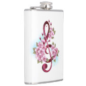 Muzieknotaties in sopraanklef met Sakura bloemen Heupfles (Rechts)