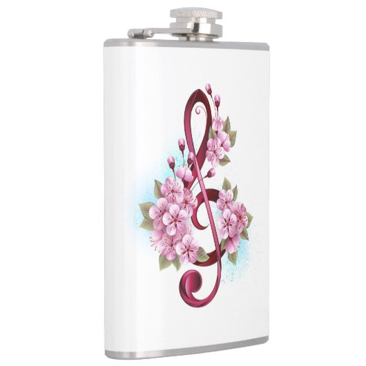Muzieknotaties in sopraanklef met Sakura bloemen Heupfles (Rechts)