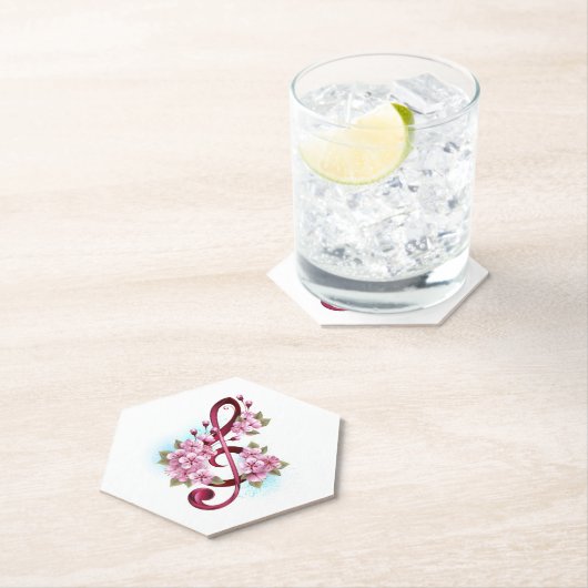 Muzieknotaties in sopraanklef met Sakura bloemen Kartonnen Onderzetters (Insitu)