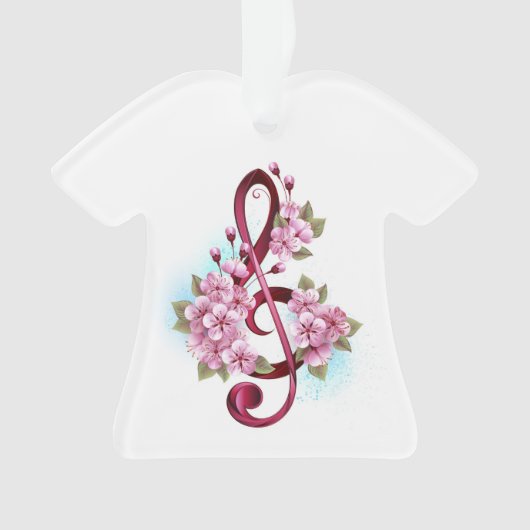 Muzieknotaties in sopraanklef met Sakura bloemen Ornament (voorkant)