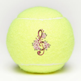 Muzieknotaties in sopraanklef met Sakura bloemen Tennisballen