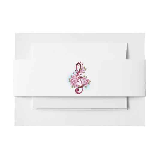 Muzieknotaties in sopraanklef met Sakura bloemen Uitnodigingen Wikkel (Voorkant Voorbeeld)