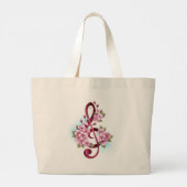Muzieknotaties in vioolsleutel met Sakura bloemen Grote Tote Bag (Achterkant)