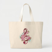 Muzieknotaties in vioolsleutel met Sakura bloemen Grote Tote Bag (Voorkant)