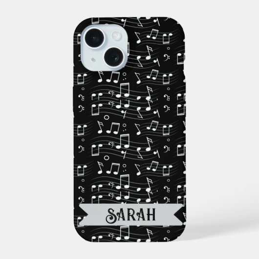 Muzieknoten Aangepaste Naam iPhone 15 Case (Achterkant)