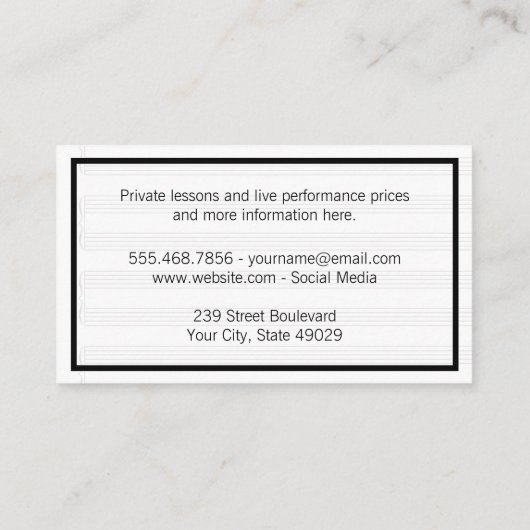 Muzieknoten | Achtergrond muziekblad Visitekaartje (Achterkant)