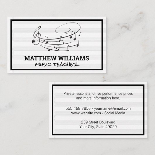 Muzieknoten | Achtergrond muziekblad Visitekaartje (Voorkant / Achterkant)
