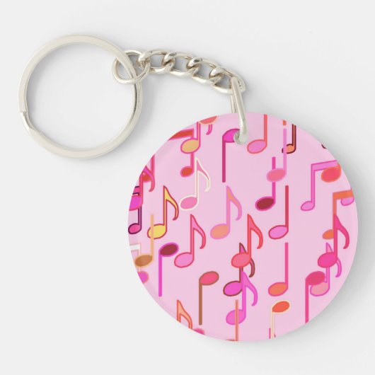 Muzieknoten afdruk - roze, multi sleutelhanger (Voorkant)