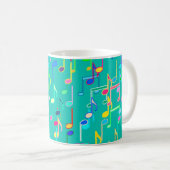 Muzieknoten afdruk - turquoise, multi koffiemok (Voorkant rechts)