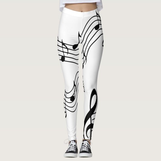 Muzieknoten B&W Yoga Pilates Hot Pants Leggings (Voorkant)