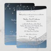 Muzieknoten Bar Mitswa Zilver en Blauw Kaart (Voorkant / Achterkant)