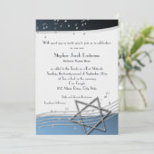 Muzieknoten Bar Mitzvah Silver en Blue Invitation Kaart (Staand voorkant)