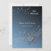 Muzieknoten Bar Mitzvah Silver en Blue Invitation Kaart (Achterkant)