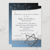 Muzieknoten Bar Mitzvah Silver en Blue Invitation Kaart (Voorkant / Achterkant)