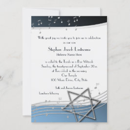 Muzieknoten Bar Mitzvah Silver en Blue Invitation Kaart