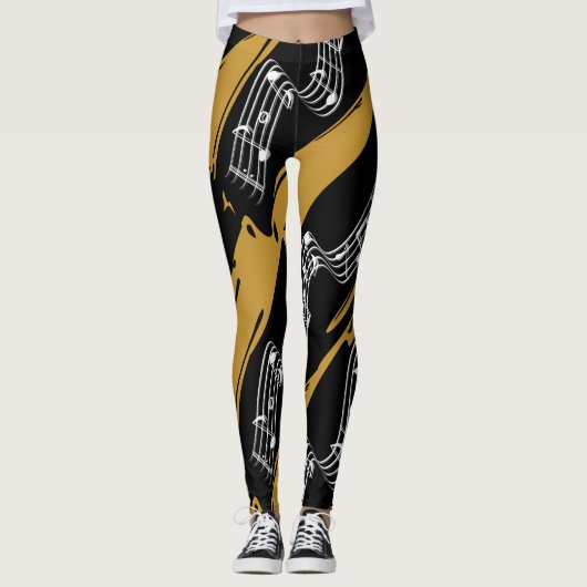 Muzieknoten Black Gold Modern Leggings (Voorkant)