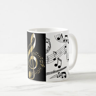 Muzieknoten Black White Faux Gold Clef Musician Koffiemok