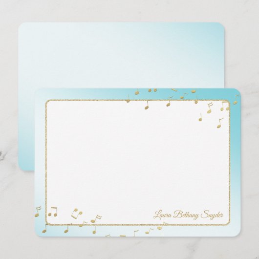 Muzieknoten Blauw en Goud Vlak Dank U Kaart (Voorkant / Achterkant)