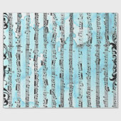 Muzieknoten Blauw Verpakkend Document, 30"x 6' Cadeaupapier (Vlak)