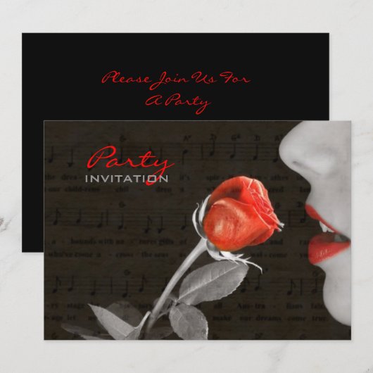 muzieknoten bloedige Valentijnsdag rode roos Kaart (Voorkant / Achterkant)