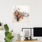 Muzieknoten Bloemen Kleurrijk Abstract Poster (Thuiskantoor)