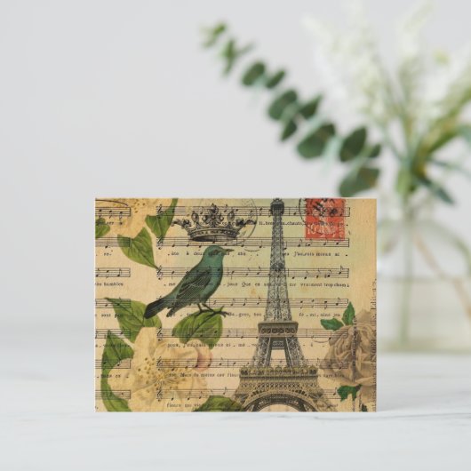 muzieknoten camellia franse parijs eiffeltoren briefkaart (Staand voorkant)