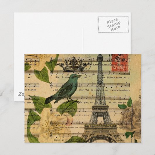 muzieknoten camellia franse parijs eiffeltoren briefkaart (Voorkant / Achterkant)