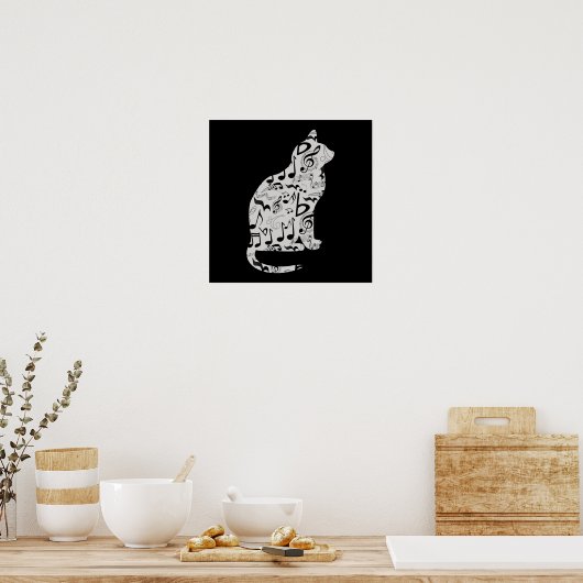 Muzieknoten Cat Lover - Minimalistische muzikant Poster (Keuken)