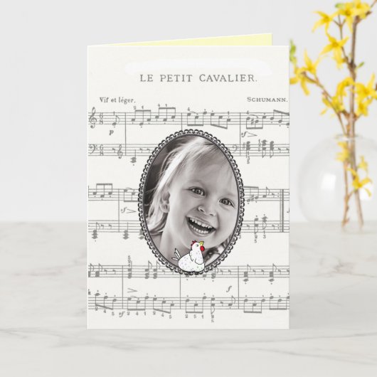 Muzieknoten Chicken-Customize Foto Verjaardag Kaar Kaart (Gele Bloem)