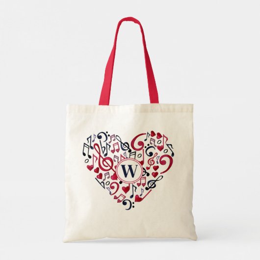 Muzieknoten Clefs Musical Love Heart Monogram Tote Bag (Achterkant)