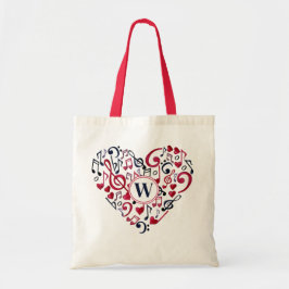 Muzieknoten Clefs Musical Love Heart Monogram Tote Bag
