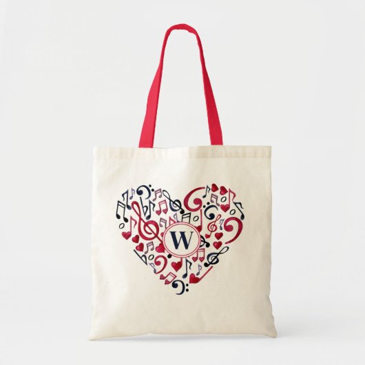 Muzieknoten Clefs Musical Love Heart Monogram Tote Bag (Voorkant)