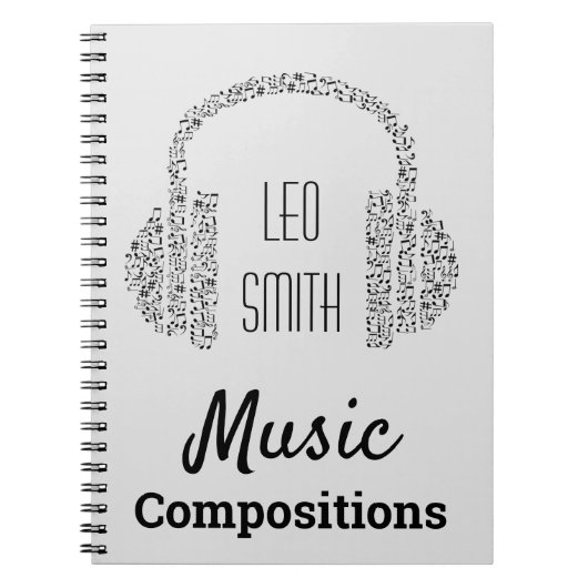 Muzieknoten DJ-koptelefoons moderne Notitieboek (Voorkant)