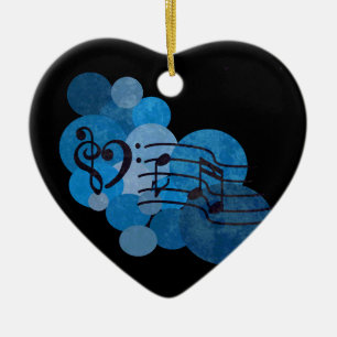 Muzieknoten en blauwe polka stippen versiering keramisch ornament