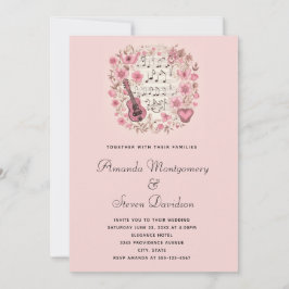 Muzieknoten en Bloemen Bruiloft in Vintage Stijl Kaart