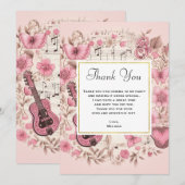 Muzieknoten en bloemen Elegant Dank u Bedankkaart (Voorkant / Achterkant)